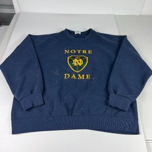 VTG 90s Nutmeg Notre Dame Fighting Irish Sweatshirt Large Blue Stained Crewneck